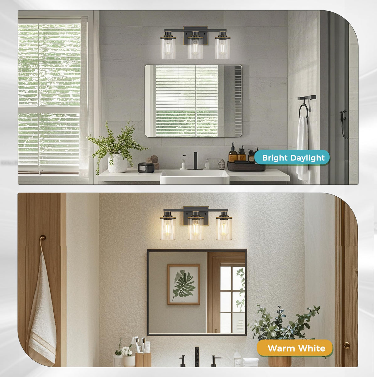 Bathroom Light Fixture Over Mirror Modern Black with Gold Trim (Black with Gold Trim / 3-Light (20inch))