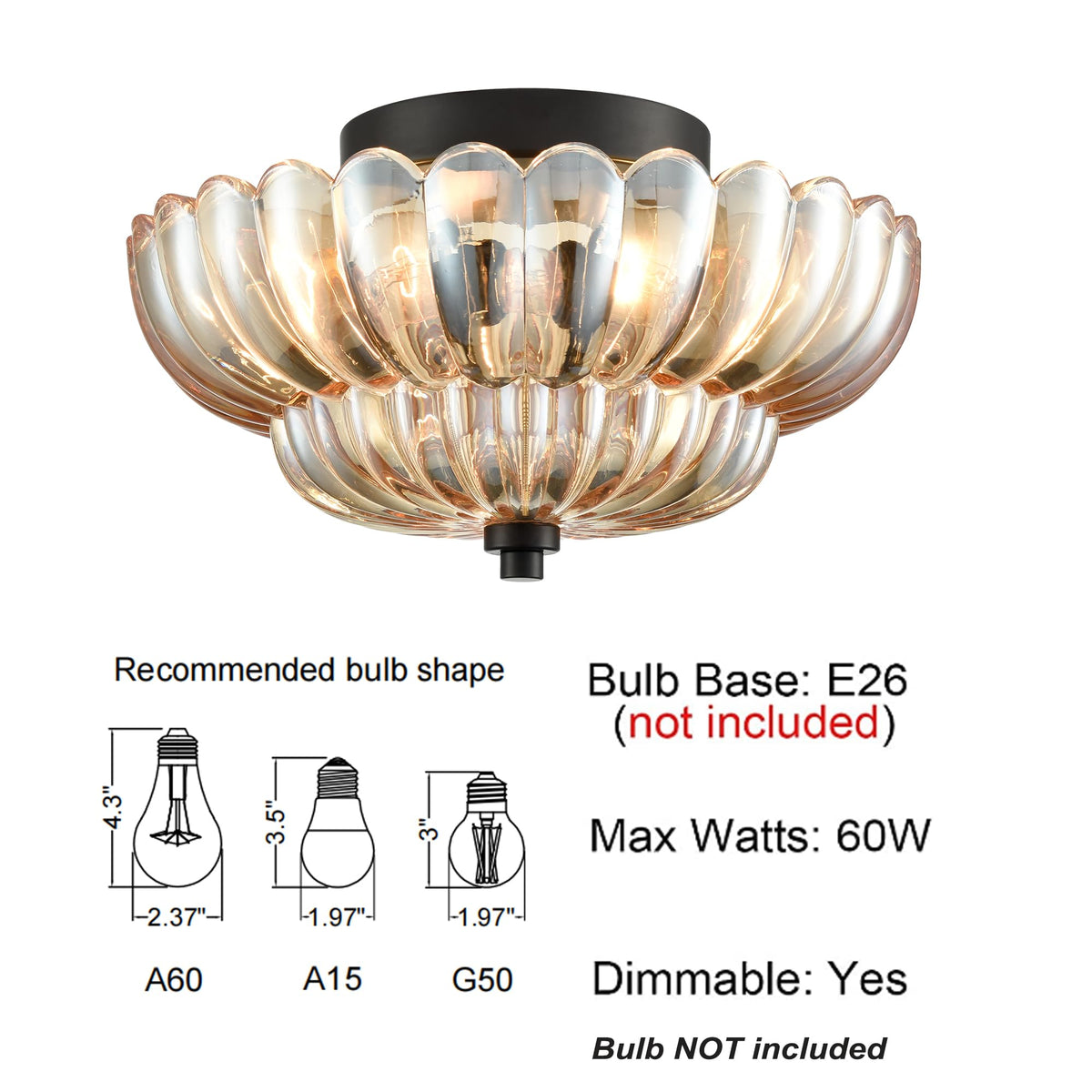 Modern Black Flush Mount Ceiling Light 3 (Black-amber glass)