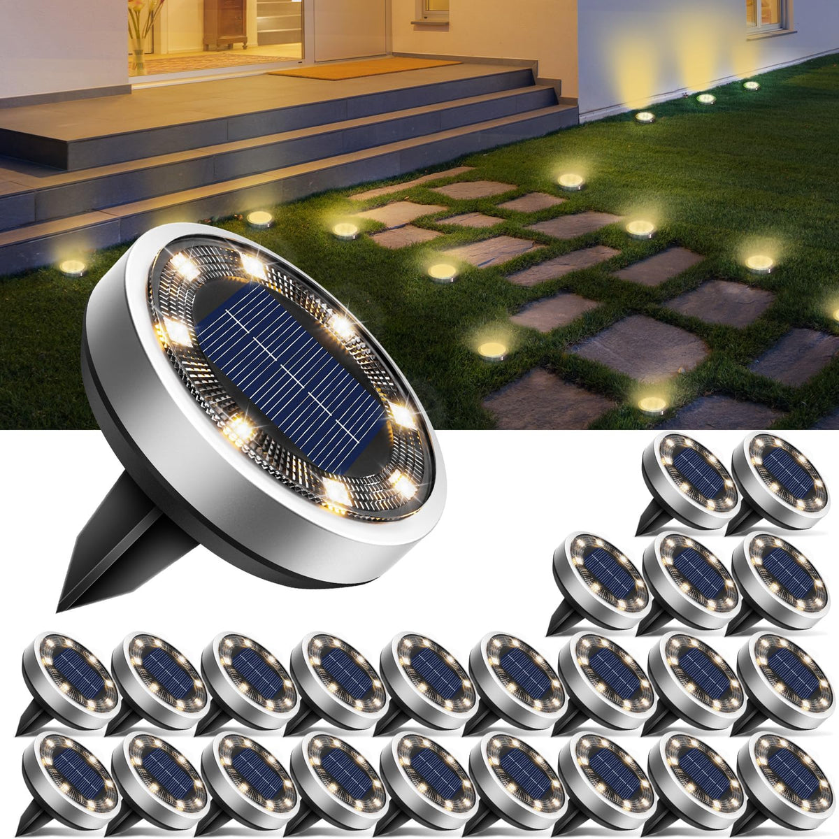 24 Pack Solar Lights Outdoor Waterproof (Warm White / 24 Pack)