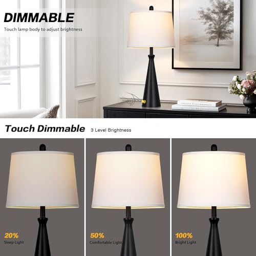 28" Black Touch Table Lamp with USB A+C Ports (A Black-1PK)