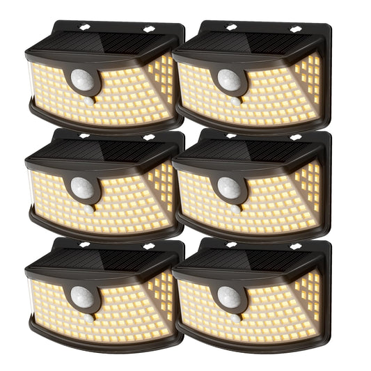 Solar Motion Sensor Lights Outdoor 120 LEDs (Black-Warm / 6 Pack)