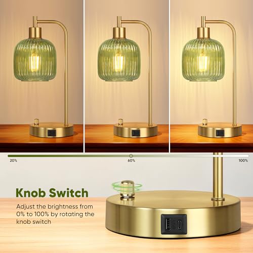 Green Glass Table Lamps Set of 2 (Gold&Green)