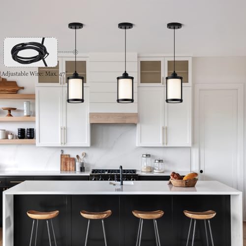 Matte Black Pendant Lights Kitchen Island (Black + Milk Glass / 1-Light Pendant, 1 Pack)