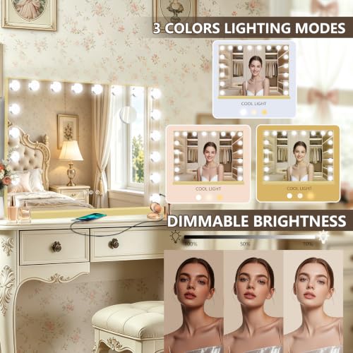Gold Hollywood Vanity Mirror with Lights (Gold / 32"L x 24"W)