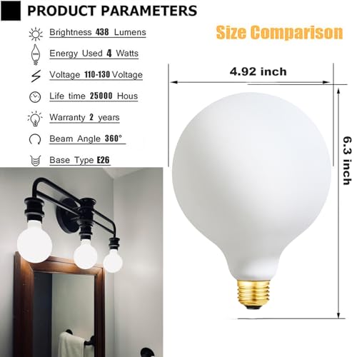 G40 LED Light Bulb 4W Dimmable Flick (4w=40w 4000k 2pack)