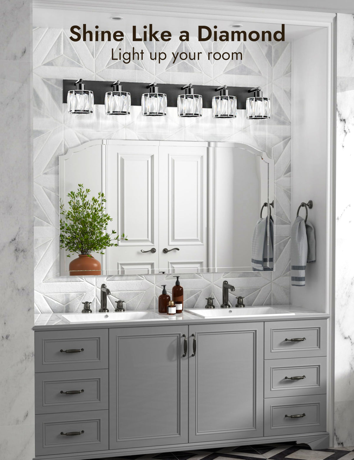 6 Light Crystal Bathroom Vanity Light Fixtures (Black-Round / 6 Light)