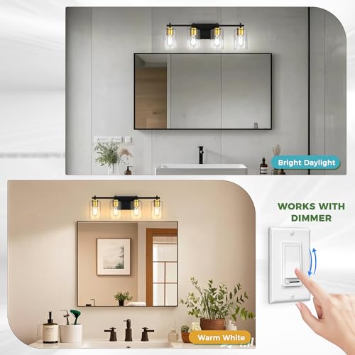 Bathroom Vanity Light Over Mirror (Gold and Black / 4-Light)