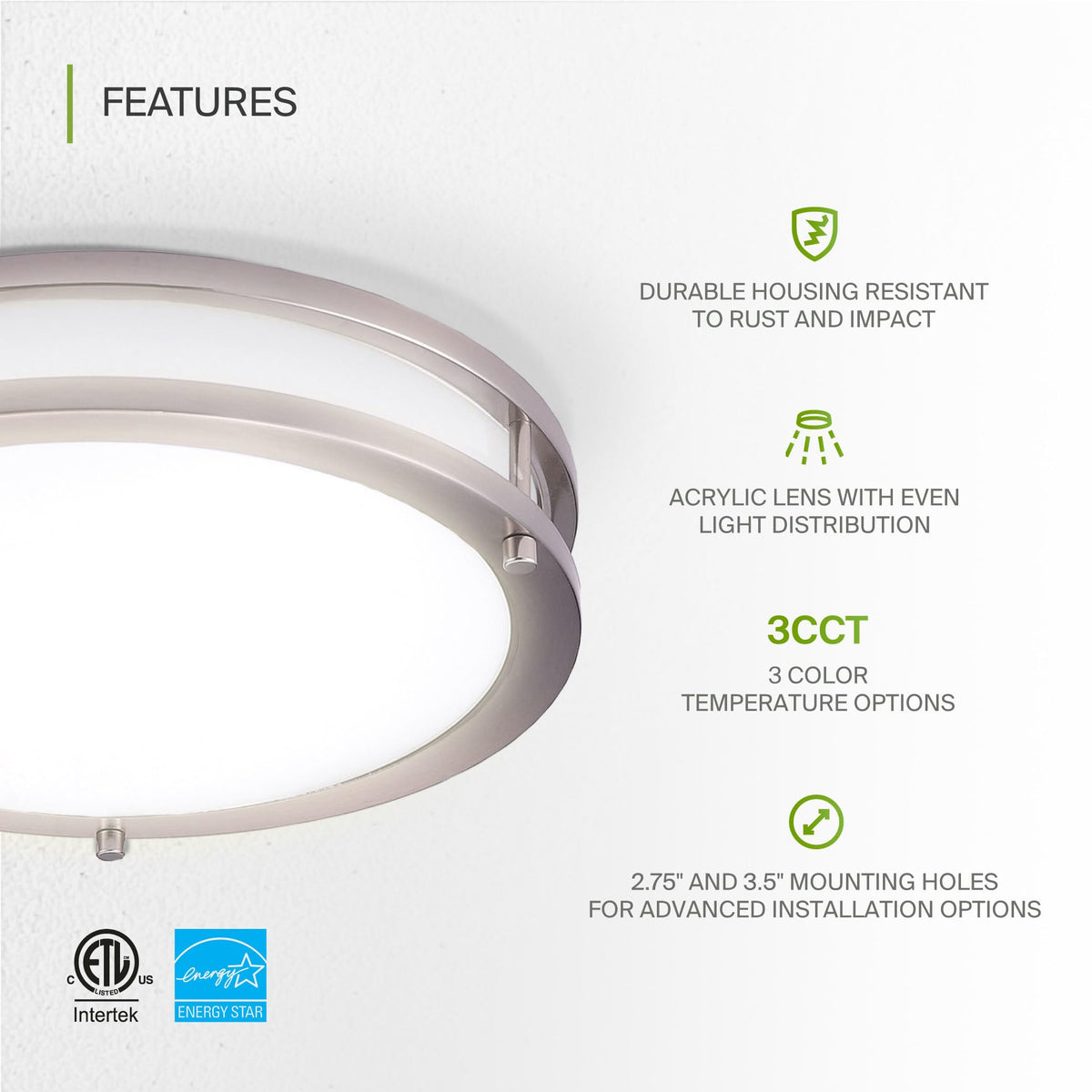 LED 12" Round Flush Mount Lighting (Brushed Nickel)