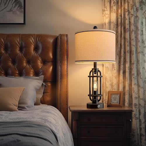 24'' Table Lamps for Living Room Bedroom Set of 2 Industrial Touch Lamp with USB A+C Ports (24'' Black - Set of 2)
