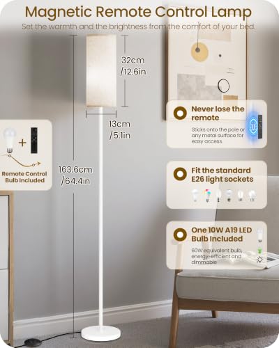 Dimmable Floor Lamps for Living Room with Remote and Foot Switch (Beige and White)