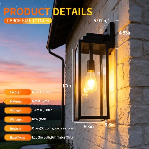 17 Inch Motion Sensor Dawn to Dusk Outdoor Sensor Light Fixture Waterproof Porch Lights Anti (17 Inch)