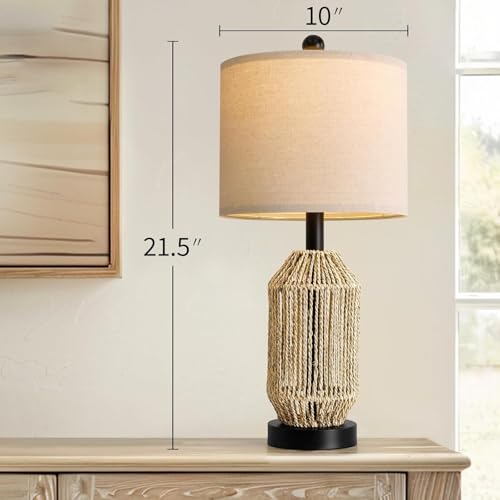 21" Boho Table Lamps Set of 2 for Living Room (Wood Brown and Black)
