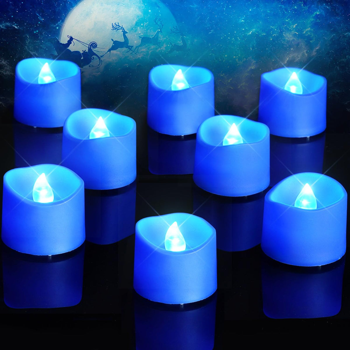 Blue Flameless Battery Tea Light Candles - 12 Pack