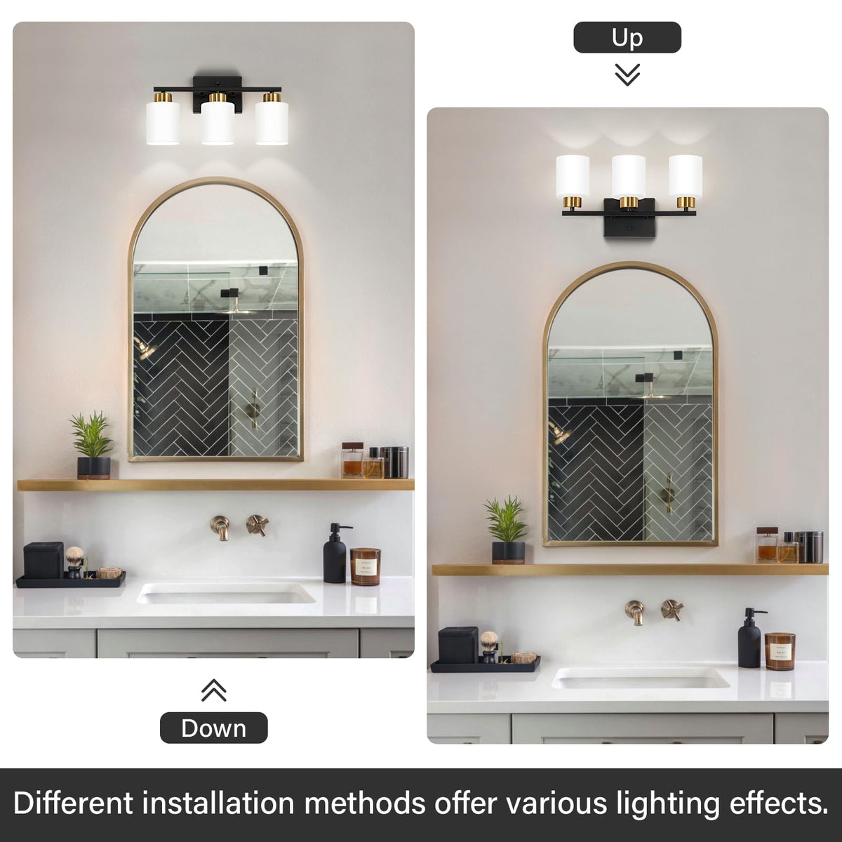 Black and Gold Bathroom Light Fixtures Vanity Lights Over Mirror (Black and Gold / 17.30 inch)