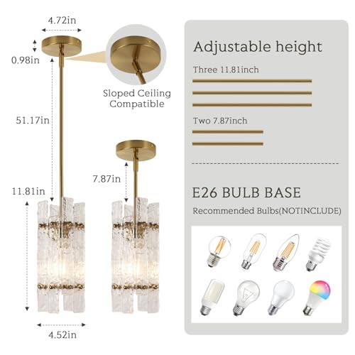 Modern Crystal Pendant Light for Kitchen Island (Brushed Gold / 3-Pack(Square))