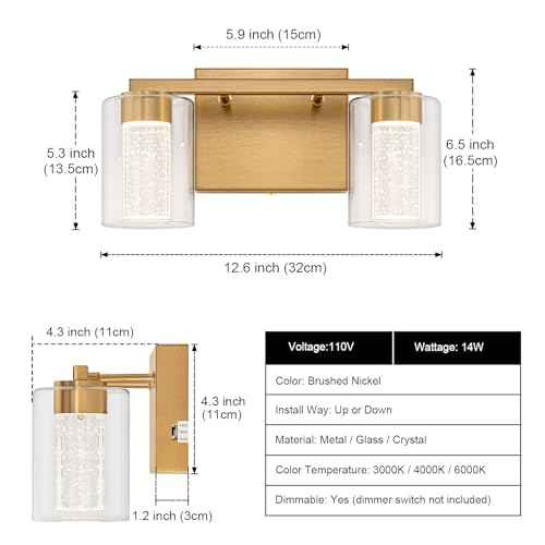 2 Light Gold Vanity Light with 3 Color Modes (2-light / Gold)