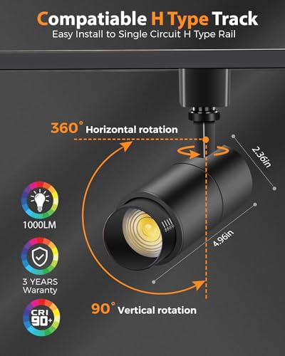 3 Color Zoomable 10W LED Track Lighting Heads H Type (Black)