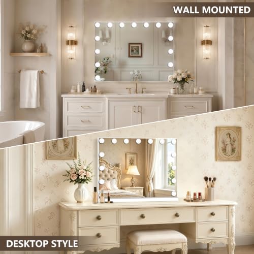 Hollywood Vanity Mirror with Lights (White / 23"L x 18"W)