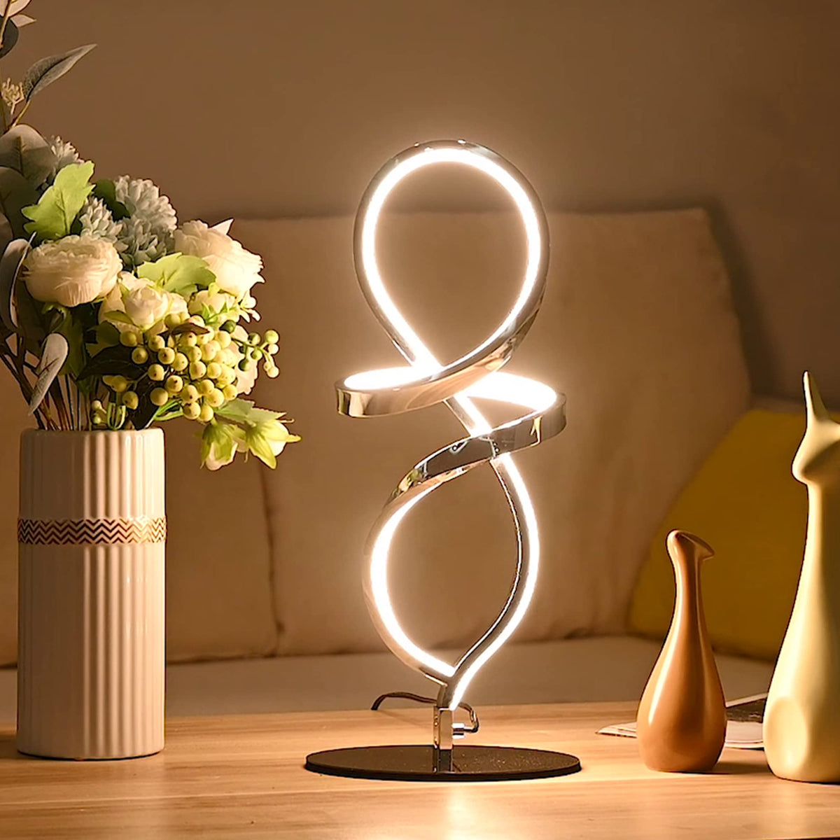 Modern Lamp with LED Spiral Design (Chrome-2 Pack / 15.7IN-2PK)