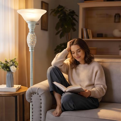 70" Torchiere Floor Lamp with NightLight (Silver Gray)