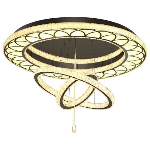 W40'' Modern Chandeliers for Living Room Large Crystal Chandelier Flush Mount Crystal Ceiling Light LED Dimmable Pendant Light for Hallway Entryway Foyer Black (Black / W:40inches)