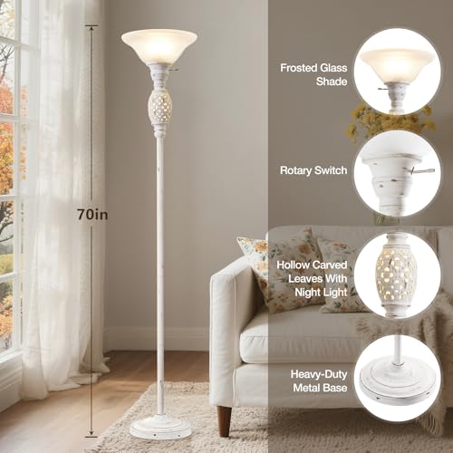 70" Floor Lamp for Living Room with Nightlight (White)