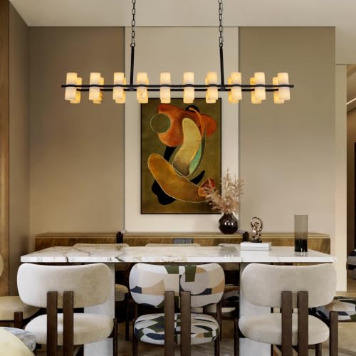 Alabaster Round Chandelier (6-Rectangular-Black-54in)