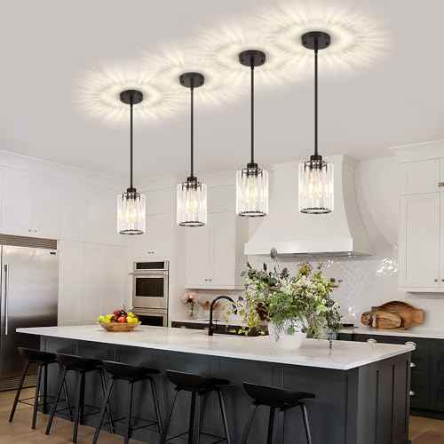 2 Pack Black Pendant Lights Kitchen Island Crystal Hanging Lighting Fixture (2-Pack Black)