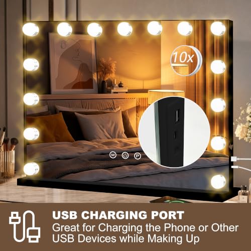Vanity Mirror with Lights (Black / 23"L x 18"W)