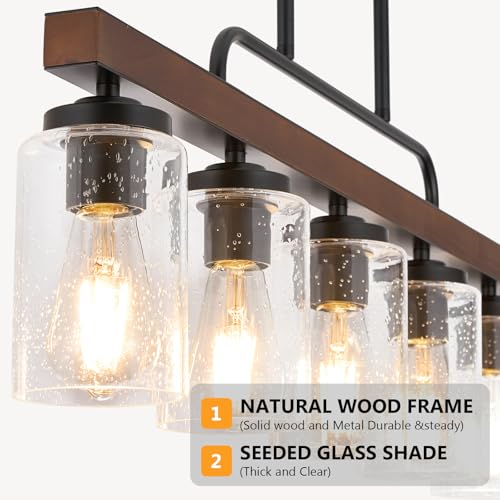 5 Light Wood Dining Room Light (Seeded Glass / 5-Light)