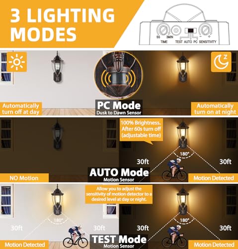 Motion Sensor Outdoor Wall Lights (Antique Black and Bronze Trim / 2 Pack)
