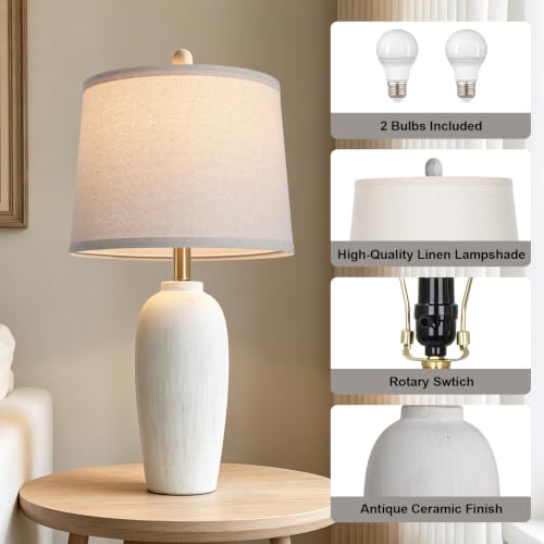 26 Inch Farmhouse Ceramic Jar Table Lamp Single (Cream White-1Pack)
