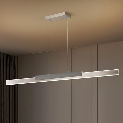Modern LED Linear Pendant Light 57in Brushed Nickel Island Light Dimmable (Nickel Wood / 57'')