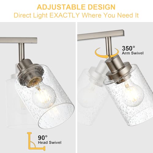 6 Light Brushed Nickel Kitchen Track Lighting Fixtures Ceiling Mount Track Lighting Kit with Bubble Seeded Glass Shade Modern Bathroom Tracking Vanity Lights Ceiling Tracking Accent Shop Light (Brushed Nickel / 6-Light)