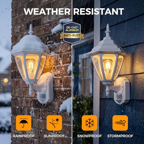 18.5"Large Outdoor Motion Sensor Porch Light Dusk to Dawn Wall Light White (White / Large - 1 Pack)