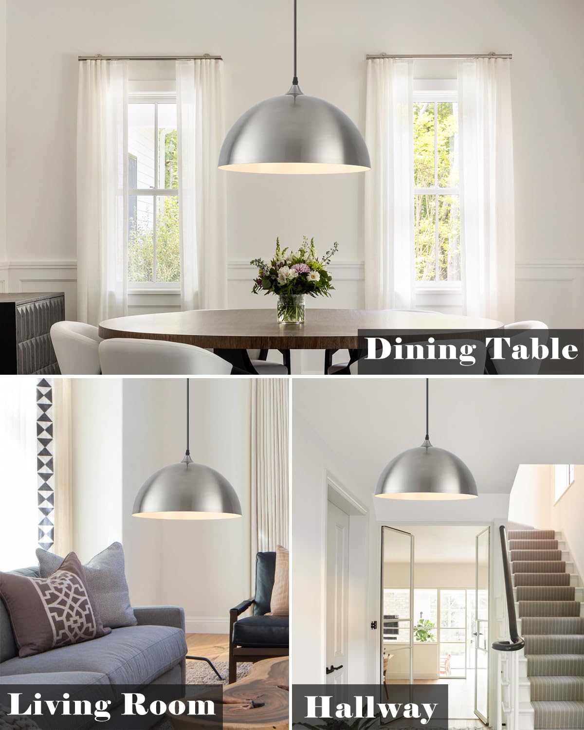 Brushed Nickel Pendant Lights Kitchen Island (Brushed Nickel+White / 16"x2)