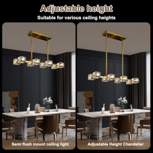 Linear Crystal Dining Room Chandelier (8 lights Gold)
