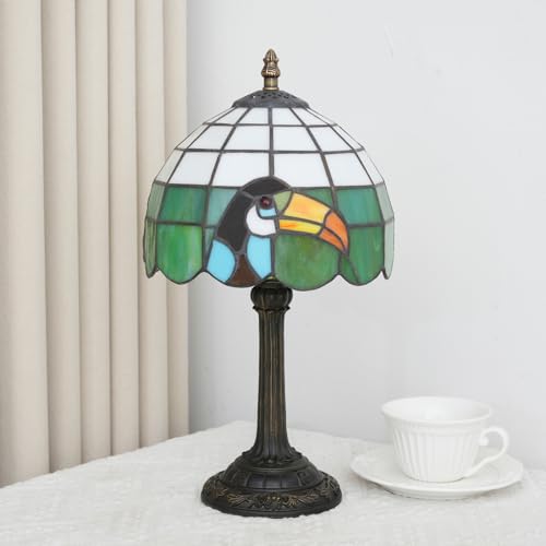 Small Tiffany Lamp Toucan Bird Stained Glass Lamp Classical Art Bedside Reading Lamps Vintage Dining Room Living Room Bedroom Office Desk Nightstand Black Tiffany Style Table Lamp Tropical Home Decor (Bird Lamp)