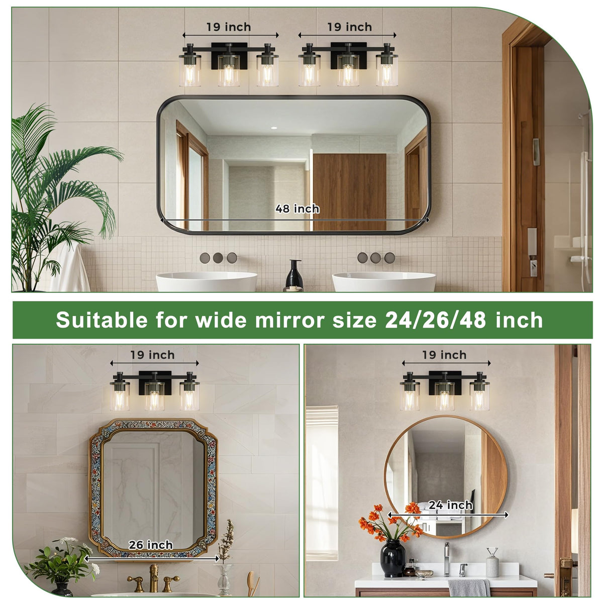 Bathroom Vanity Light Fixture Over Mirror 20 Inch Matte Black (Upgraded Matte Black / 3-Light (20inch))
