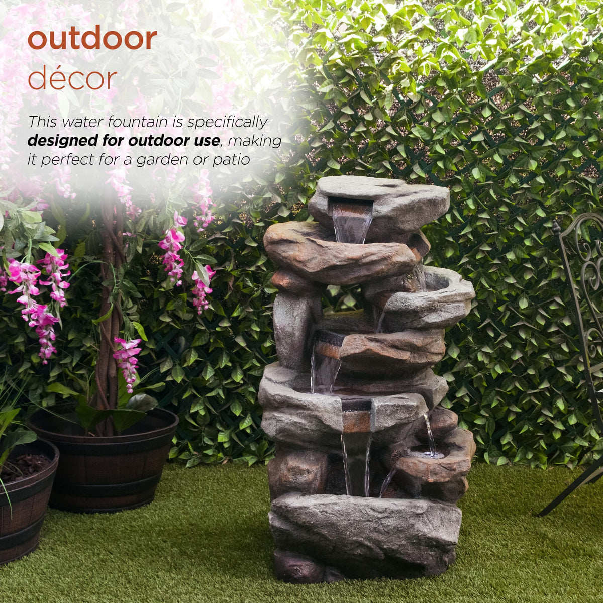WIN1484S Cascading Natural Stone Fountain with LED Lights (Multicolor)