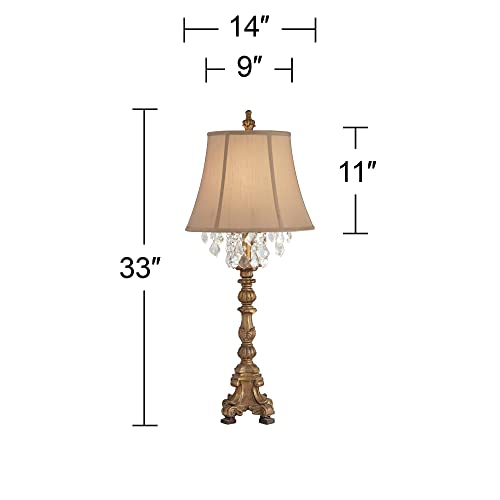 Duval 33" Large Table Lamp Crystal Aged Gold Candlestick French