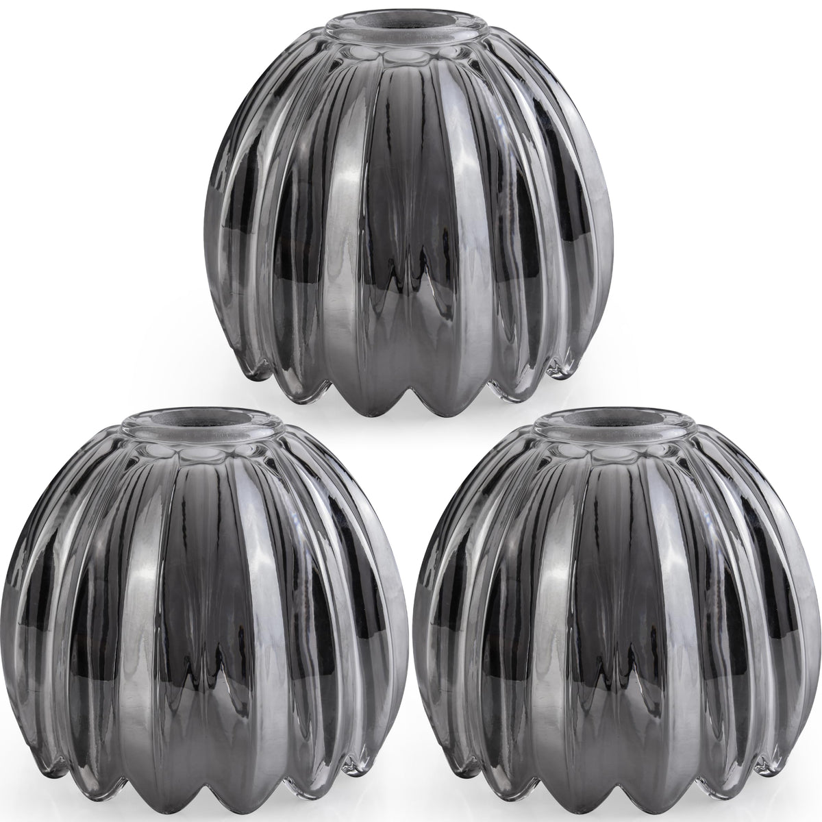 Dark Grey Tulip Glass Lamp Shades 3Pcs (Tulip Dark-Grey / 3 Pack)