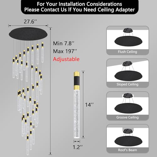 16 Foot High Ceiling Chandeliers for Living Room Entryway 32 Lights LED Lights Pendant Lighting with Dimmable Light Modern Crystal Ceiling Lights Dining Room Foyer Front Door Light (32 lights Cylindrical)