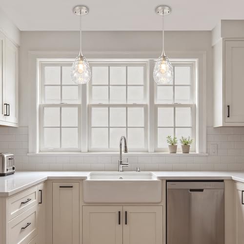 2 Pack Brushed Nickel Pendant Lights Kitchen Island Hammered Glass (2 Pack Brushed Nickel)