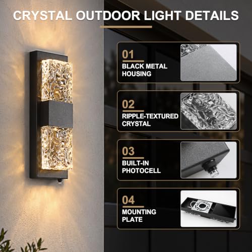 Porch Lights Outdoor 12W LED Dusk to Dawn Wall Light 14.2" Black 2PCS (Black / 14IN (2 Pack))