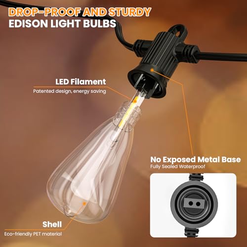 Outdoor String Lights for Patio (100FT Discolor)