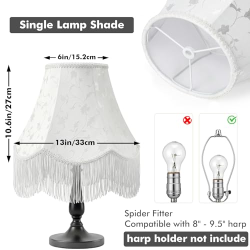 White Bell Fringe Lamp Shade (White Tassels — 1 Pack / Medium — 6" x 13" x 10.6")
