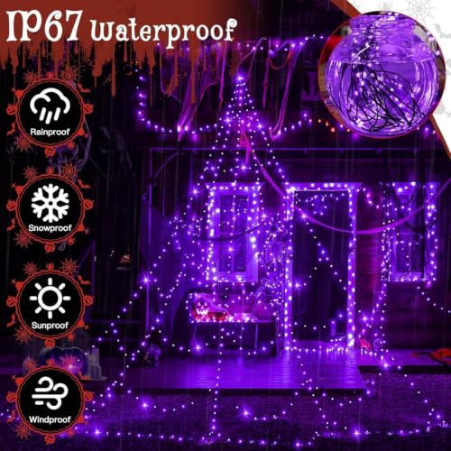 Halloween Lights Outdoor 266 LEDs Spider Web Lights Purple Halloween Decorations (Purple)