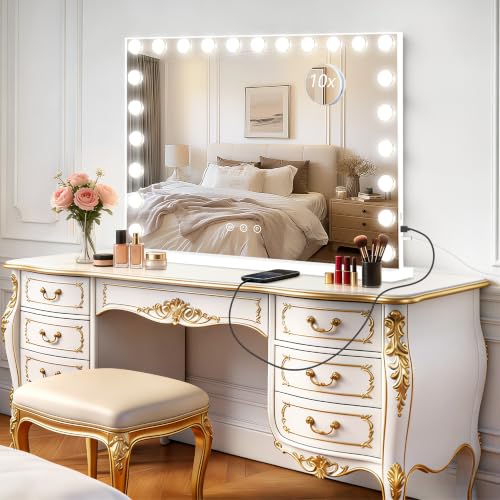 Vanity Mirror with Lights (White / 44"L x 30"W)