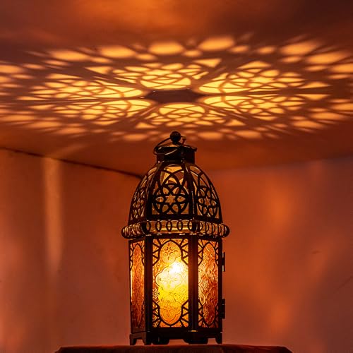 Vintage Large Size Decorative Ramadan Candle Lantern (Large / Amber - 12.8''h)
